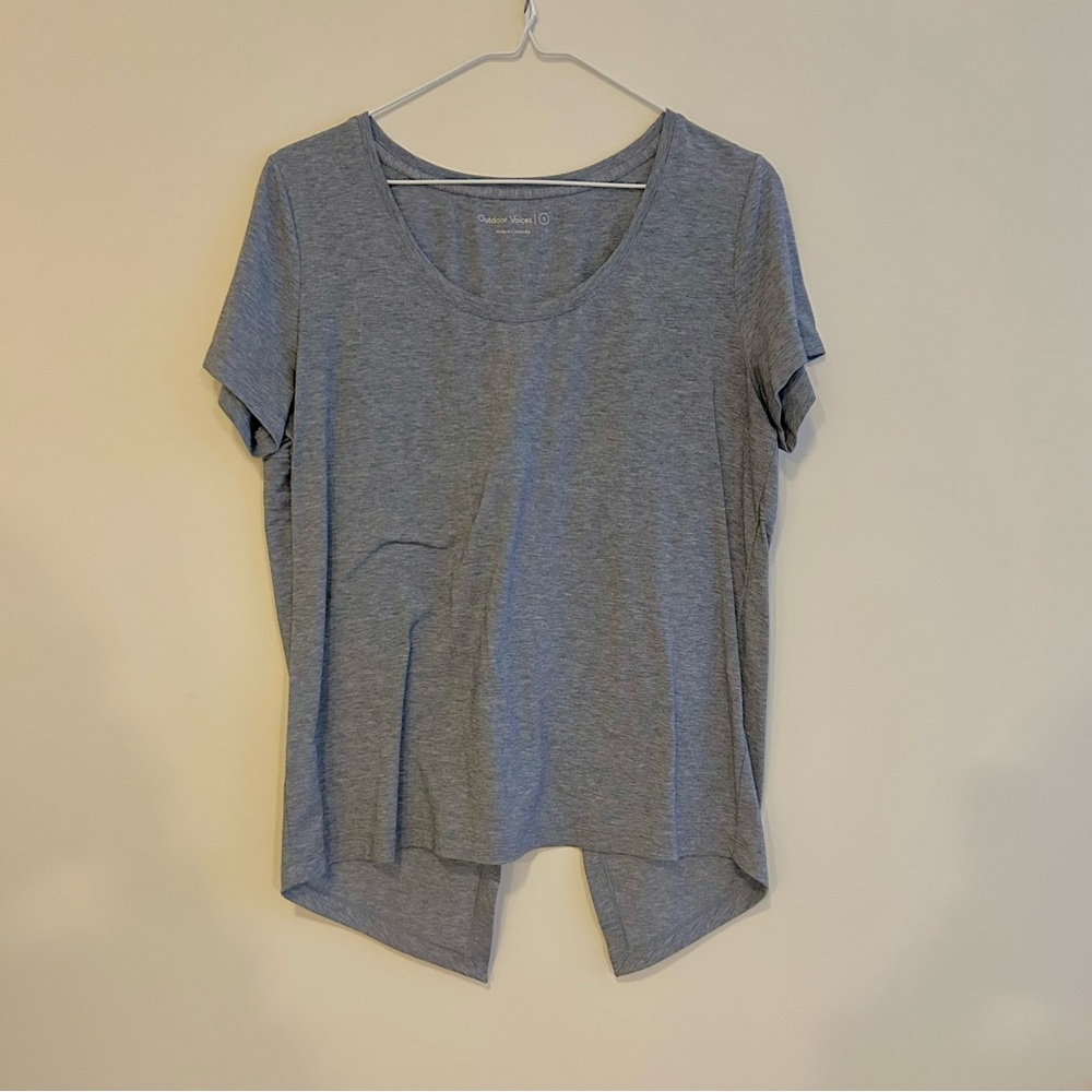 Outdoor Voices Slate Blue Top Short Sleeve Athletic T-Shirt Small Split Tie Back